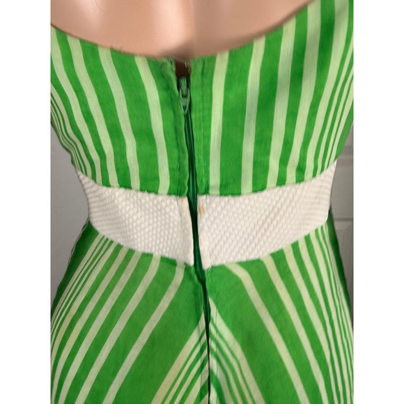 Vintage 70s Women's Dress 10 Cotton Polyester Maxi V neck Striped Party K3-21 - Picture 11 of 15